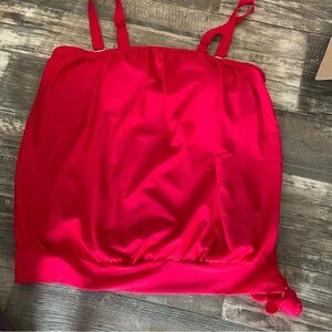 Red Swim Top.  Has Side Tie and Soft Cups. Adjustable Straps.  Size 16W NWOT